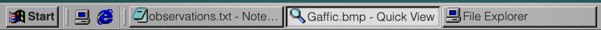 a windows98 taskbar which contains three open application, one of which being focused